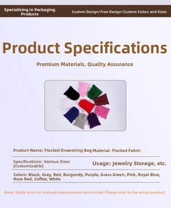 Macro detail of various colored drawstring jewelry pouches in soft velvet flocking fabric