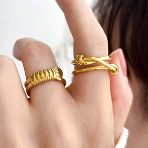 Multi-layer entwined and knotted 18K gold plated stainless steel rings for women