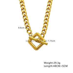 Detail view of 18k gold plated stainless steel necklace showing OT buckle and chain texture