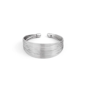 Elegant multi-layer silver open bangle with round beads and micro-pave detailing