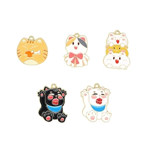 Set of five cute colorful enamel cat charms for DIY jewelry making and keychains