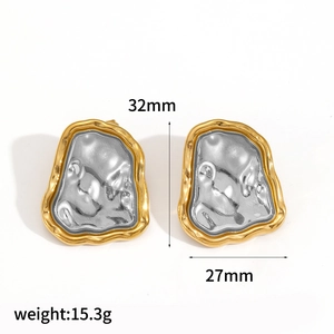 Irregular lava fold stainless steel earrings in gold and silver two-tone finish