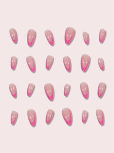 Detaillierte Ansicht von 24 Mandel-Kunstnägeln in Rosa French-Stil mit goldenem Glitzer-Akzent