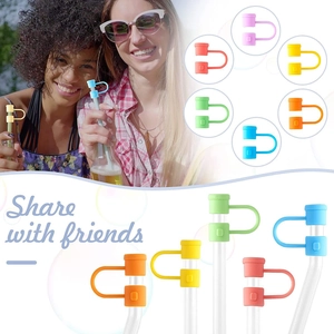 Colorful silicone straw cover set for 8-10mm straws with dust protection and soft U-rings