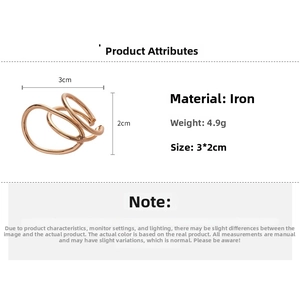 Detailed view of rose gold layered round ear cuffs with size dimensions and iron material