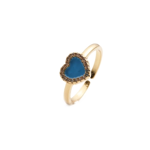18k vergoldeter Kupferring mit blauem Herz-Zirkon und verstellbarem offenem Design