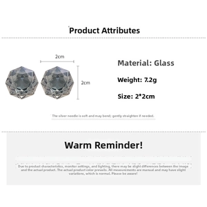 Detail showing 2x2cm light blue hexagonal cut crystal earrings with silver needles