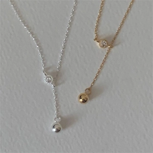 925 Sterling Silver Y Lariat Necklace With Zircon And Round Bead Minimalist Elegant Jewelry For Women