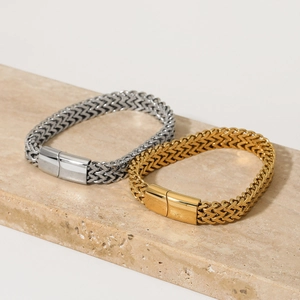 Stainless Steel Woven Mesh Chain Bracelet Double Row Gold Silver Plated Franco Style Minimalist Jewelry For Women