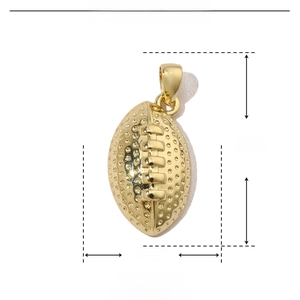 Detailed size parameters of gold American football pendant in copper 23mm by 11mm