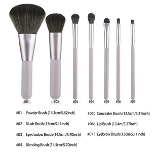 7-piece makeup brush set with lilac handles and soft synthetic bristles for beginners