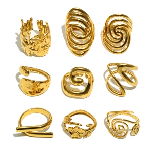 9-piece set of 18K gold plated minimalist flower and geometric open rings for women