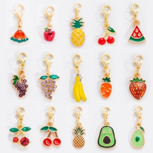 15pcs alloy fruit charms set with lobster clasps for DIY bracelets and keychains