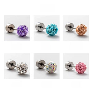 Detail view of 3-6mm crystal ball stud earrings in six colors with screw back design