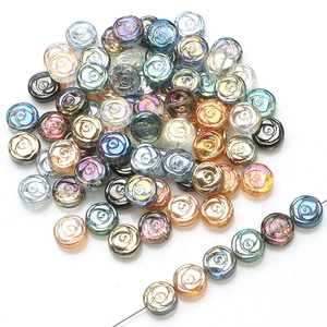 Rose Relief Glass Beads Electroplated Crystal Floral Round Loose Spacer For DIY Jewelry Bracelet Making