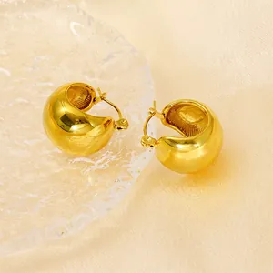 Minimalist chunky 18K gold plated sphere hoop earrings with a high-polished mirror finish
