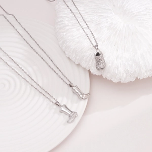Hip hop silver stainless steel necklaces with zircon-studded shoe and boot pendants