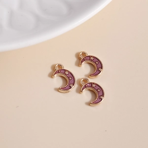 Purple and gold enamel moon pendants with star patterns for DIY necklace making