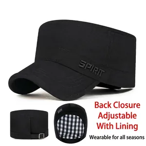 Cotton Cadet Cap Military Hat Adjustable Metal Buckle Embroidery Plaid Lining Casual Outdoor Sun Protection For Men Women