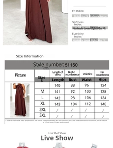 Detailed size chart for sleeveless striped maxi dress showing length and chest measurements