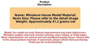 Detailed specifications for simulation mini house model made of resin weighing 41.2g