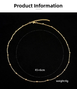 Detailed view of gold titanium steel bead chain with 45+6cm length measurement