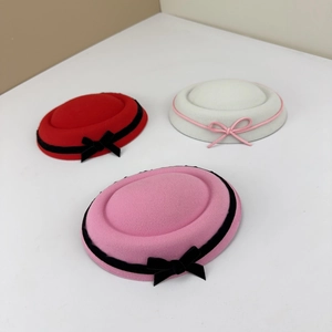 Elegant Vintage Polyester Pillbox Hat With Velvet Bow Cute JK Style Round Top Beret For Women Sweet Sailor Navy Hat