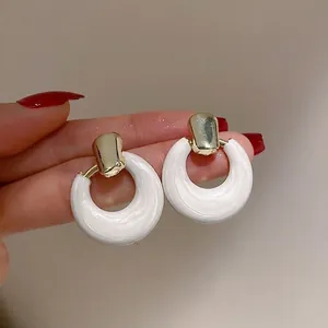 Hoop Earrings Enamel Alloy Geometric Minimalist Retro Fashion Jewelry For Women With Steel Earring Post