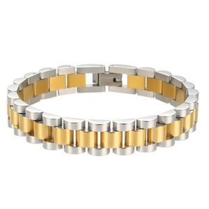 Hip hop two-tone stainless steel watch band bracelet with gold and silver link design