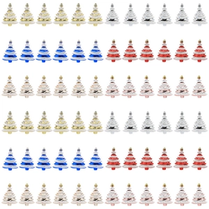 Colorful mini Christmas tree ornaments in red gold and blue for holiday tree decoration