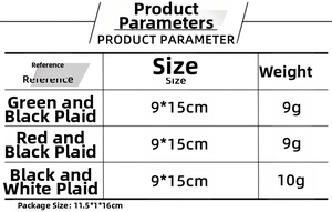 Size and weight specifications for cat paw Christmas cutlery holders in plaid patterns