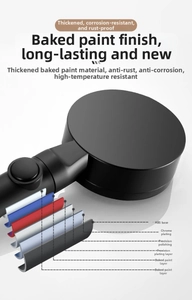 Detailed cross-section of the 6-layer anti-rust coating process on a black shower head