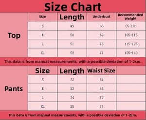 Detailed size chart for lace print lingerie set showing measurements in centimeters