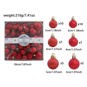 Red Christmas tree ornament set with 44 glitter and matte balls in various sizes