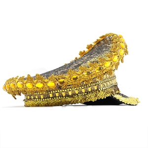 Golden sequined captain hat with luxury rhinestones and gold embroidery for party events