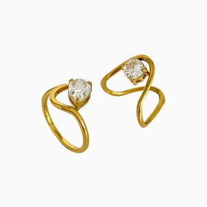 18K gold plated titanium ring with water drop zircon and minimalist curved design