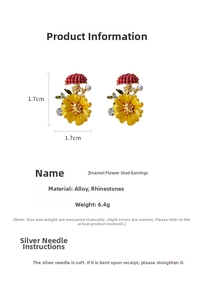 Detail specifications of orange enamel flower earrings with dimensions 1.7cm and weight 6.4g