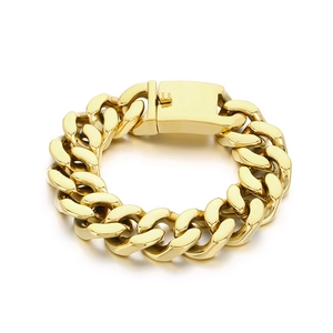 Bracelet gourmette classique de 20mm en acier doré avec fermoir à cliquet sécurisé