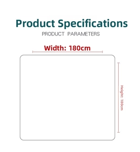 Detailed dimension guide showing 180x180cm size for waterproof polyester shower curtain