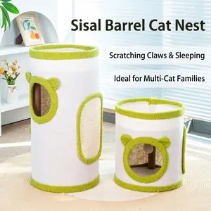 Katzen Kratztonne Sisal Plüsch Integriert Mehrstufig Kletterturm Krallenschleifen Schlafbett Für Innenkatzen