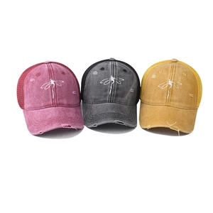 Cappellini da baseball in cotone vintage con stampa di libellula e rete traspirante in tre colori