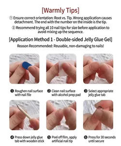 Step-by-step application guide for red heart press-on nails with jelly glue and tools