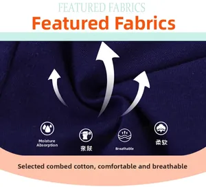 Close-up of soft navy combed cotton fabric showing breathable and skin-friendly texture
