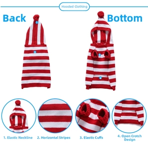 Detail view of red and white striped pet hoodie showing elastic cuffs and neckline