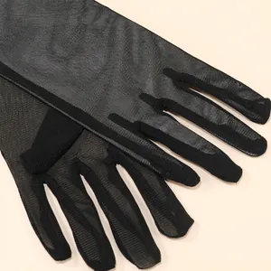Extra long 55cm sheer black mesh elastic gloves for women elegant sun protection