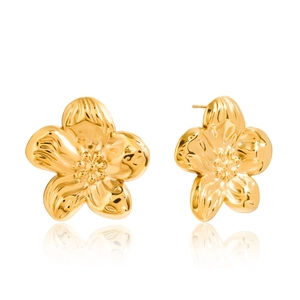Elegante 18K vergoldete Edelstahl Blumenohrringe mit polierten floralen Blütenblättern