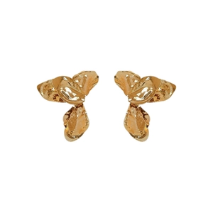 Exaggerated gold petal stud earrings with metallic pleated texture for a bold chic look