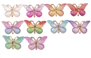 Macro display of ten gradient resin butterflies with alloy base for DIY jewelry making