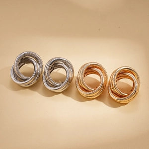 Set of 4 geometric twisted gold and silver interlocking hoop earrings for women