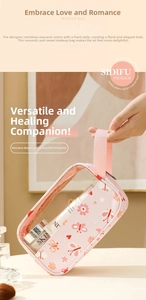 Pink waterproof travel wash bag with macaron butterfly prints and large capacity